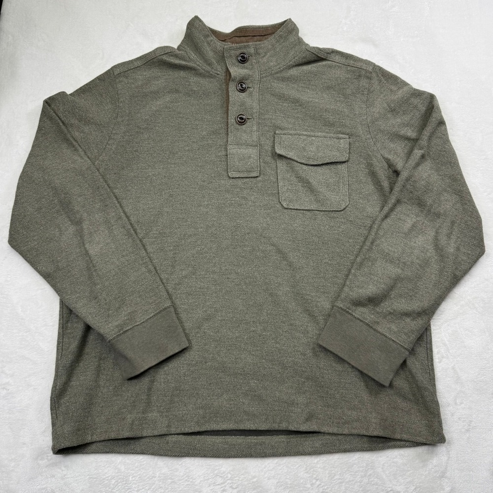 Eddie Bauer Mens XL Olive Green Henley Pullover Long Sleeve Pocket Sweater - Picture 2 of 14